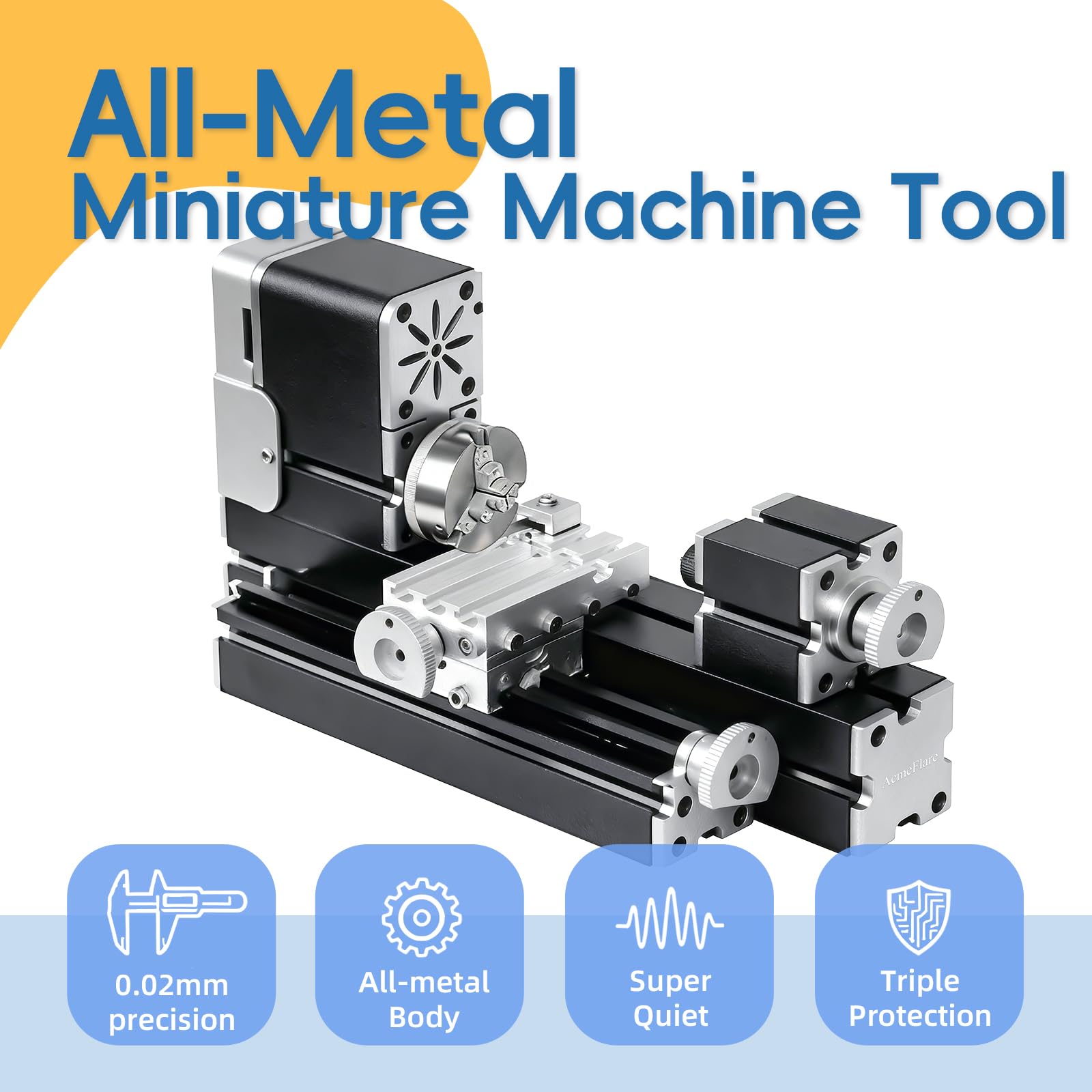 Mini torno de metal con juego de 5 cortadores con punta de carburo de 4 x 4 mm, motor de 20000 rpm, precisión de 0.02 mm, construcción totalmente metálica, para girar metal suave/madera/acrílico