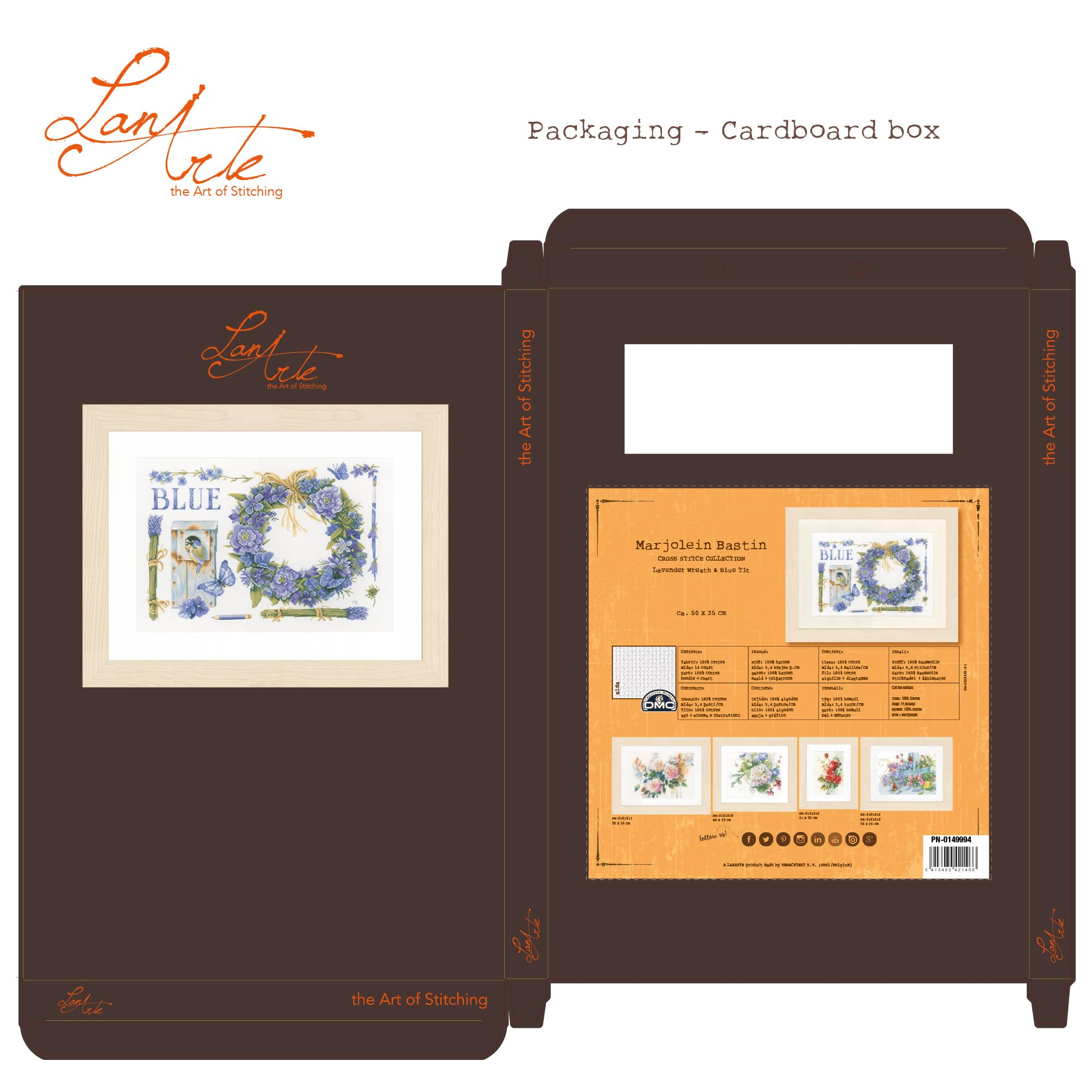 Lanarte Kit Punto Croce Contato GHIRLANDA DI LAVANDA Decorativi Per Pareti ca. 50 x 35 cm Set Fai Da Te Creativo Adulti Ricamo Casa Decor Arte Da Parete Kit Per Hobby Cross Stitch
