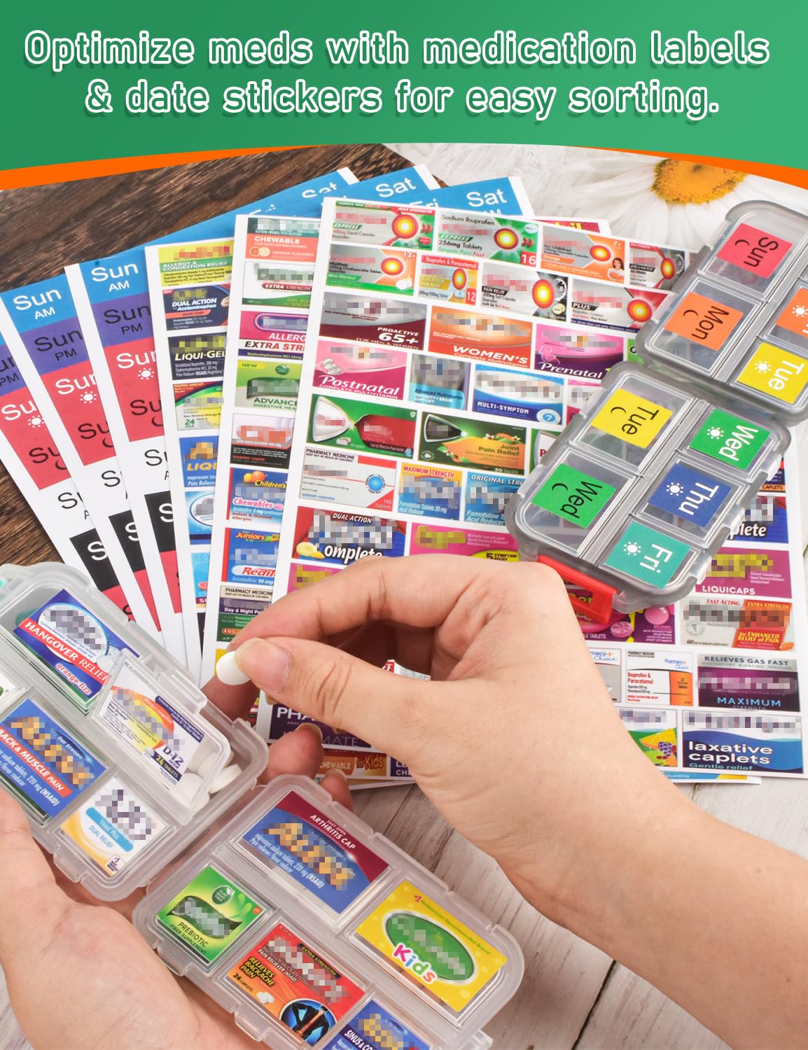 630 Pcs Medicine Labels Stickers for Pill Organizers, 350 DIY Pocket Pharmacy Labels & 280 Medicine Reminder Stickers, Travel Daily Pill Container Brand Label Pill Case Label Stickers — Amazon image 5