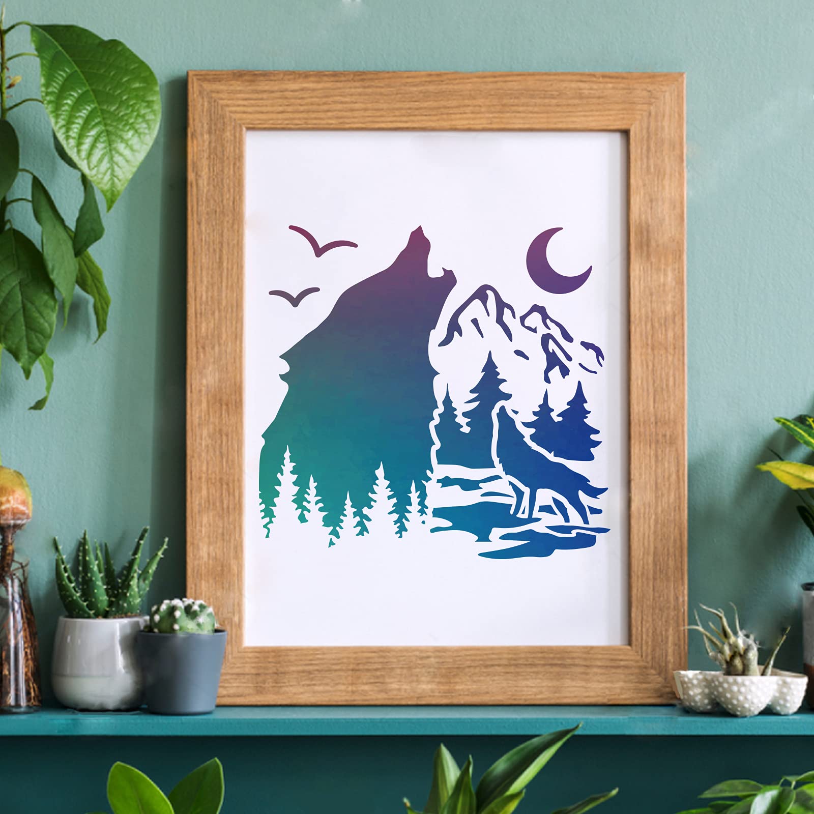 FINGERINSPIRE Pochoir Loup 21x29.7cm Grand Pochoir De Peinture Modèle Tête De Loup Pochoir De Peinture Réutilisable En Plastique Modèle De Dessin Pour