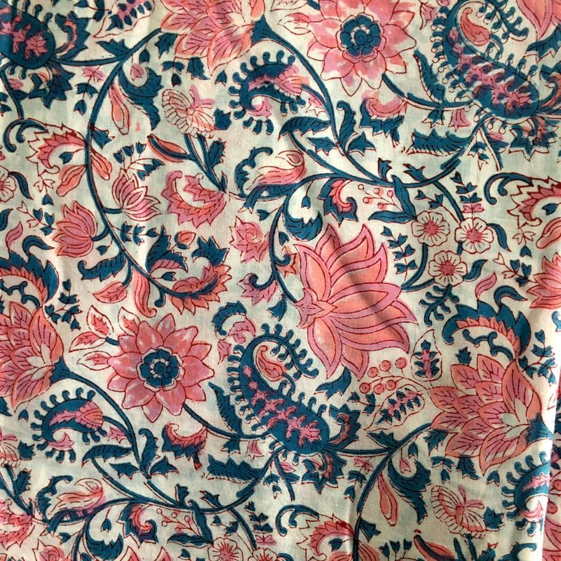 Pre-Cut Premium Hand Block Cotton Quilting Fabric By Yards- 100% Cotton-Ideal for Quilting, Sewing, Crafts, Dressmaking, Curtains, Home Decor-Pink-4 Yards- (BPF-103-4)