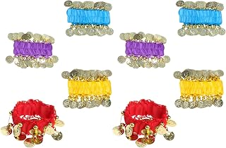 FRCOLOR 8pcs Belly Dance Wrist Band Xmas Holiday for Women with Coins | Boho Acrylic Fibers Design, Lightweight Stage Props for Travel, Christmas and New Year Performances