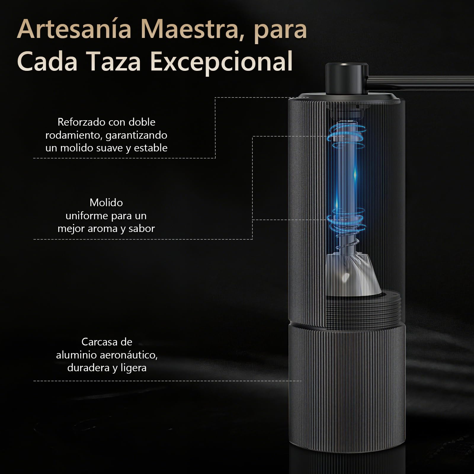 Molinillo de Café Manual, Portátil Molinillo Cafe Manual con Muela Cónica de Acero Inoxidable, 30 Niveles Ajustables & Capacidad de 30g para Espresso, Moka, French Press, Pour Over, Aeropress