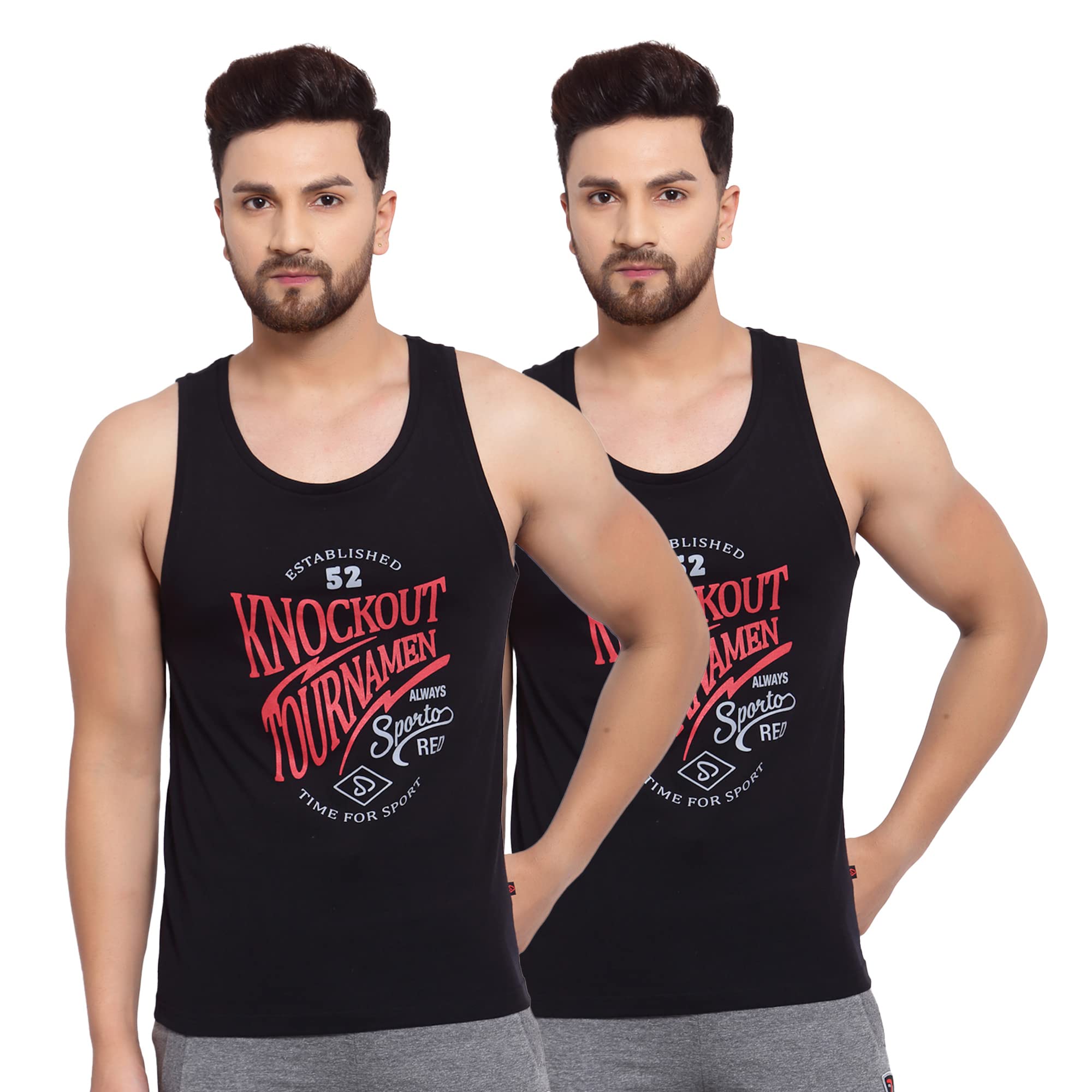 SportoMen's Round Neck Solid Vest, Premium Super Soft Cotton, Ultra Light (Combo Pack)