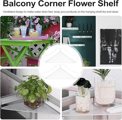 Miniatura 7 de Housoutil Estante de pared de esquina de 2 piezas, estante de esquina flotante para cubículos de oficina, estante de hierro para escritorio,