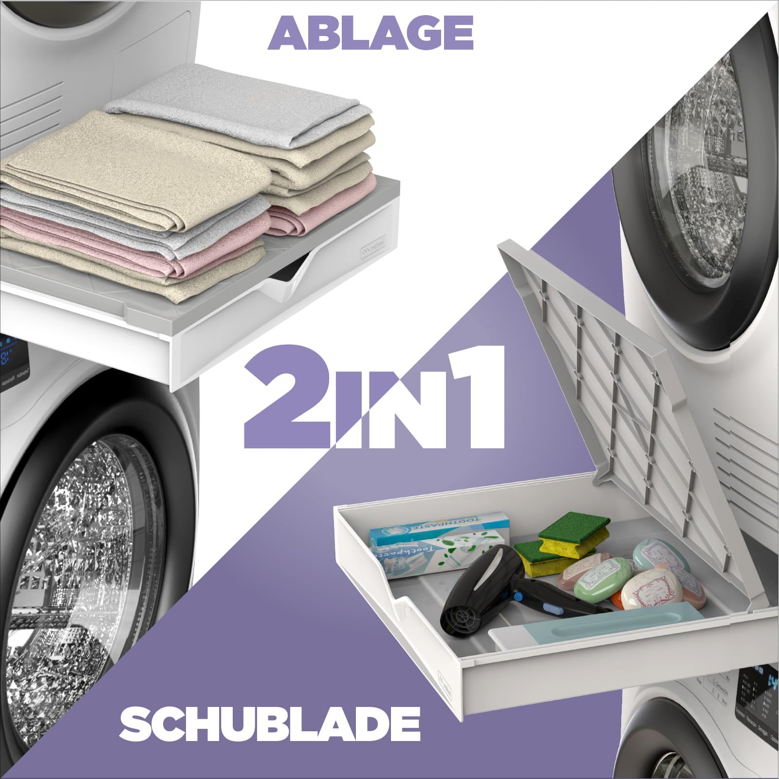 Meliconi Torre Duo Zwischenbaurahmen für Waschmaschine Trockner 2-in-1 Universal Vormontiert Platzsparend Made in Italy