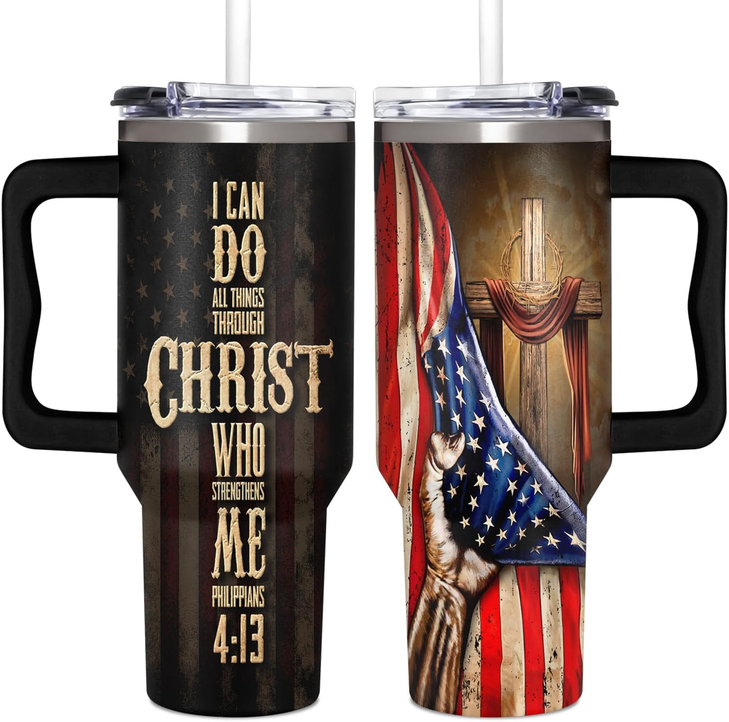 Christian Gifts for Men - God Gifts, Religious Gift for Men - Fathers Day Gift Ideas for Dad - Christmas Birthday Present Ideas for Him, Man, Boyfriend, Husband - Christian 40 oz Tumbler with Handle