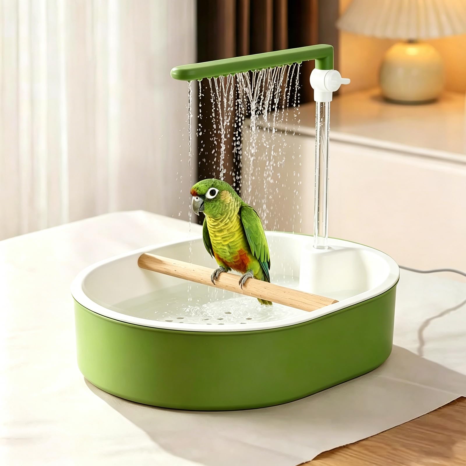 Baignoire automatique pour oiseaux pour cage - Avec pompe, filtre, douche d'intérieur avec eau courante - Pour oiseaux, conures, perruches, calopsittes et inséparables (vert)
