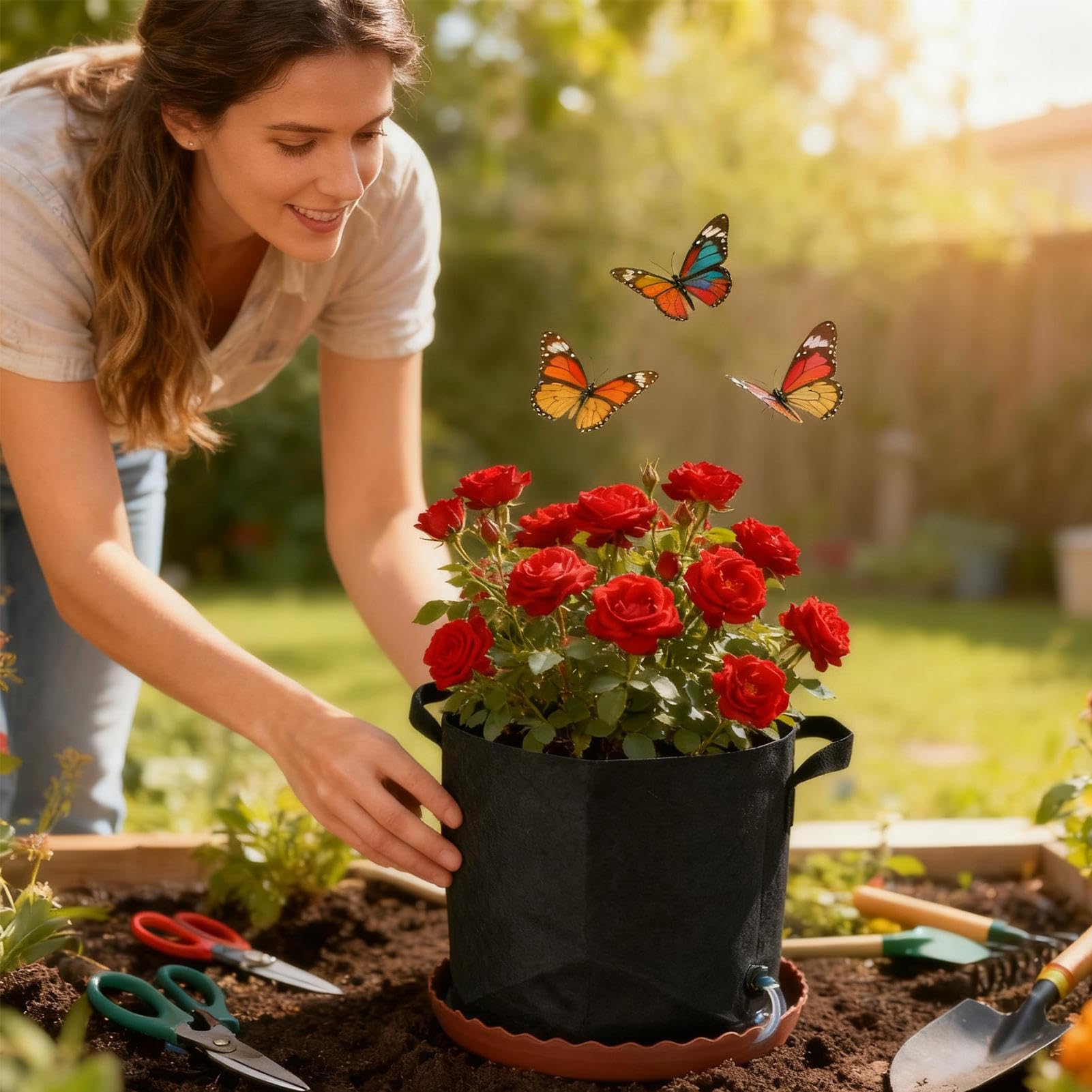 da coltivazione – Secchio da 5 galloni con manici – Vassoio di irrigazione automatico da 12,6 pollici con corda assorbente | per funghi, fiori, patate, pomodori, frutteti
