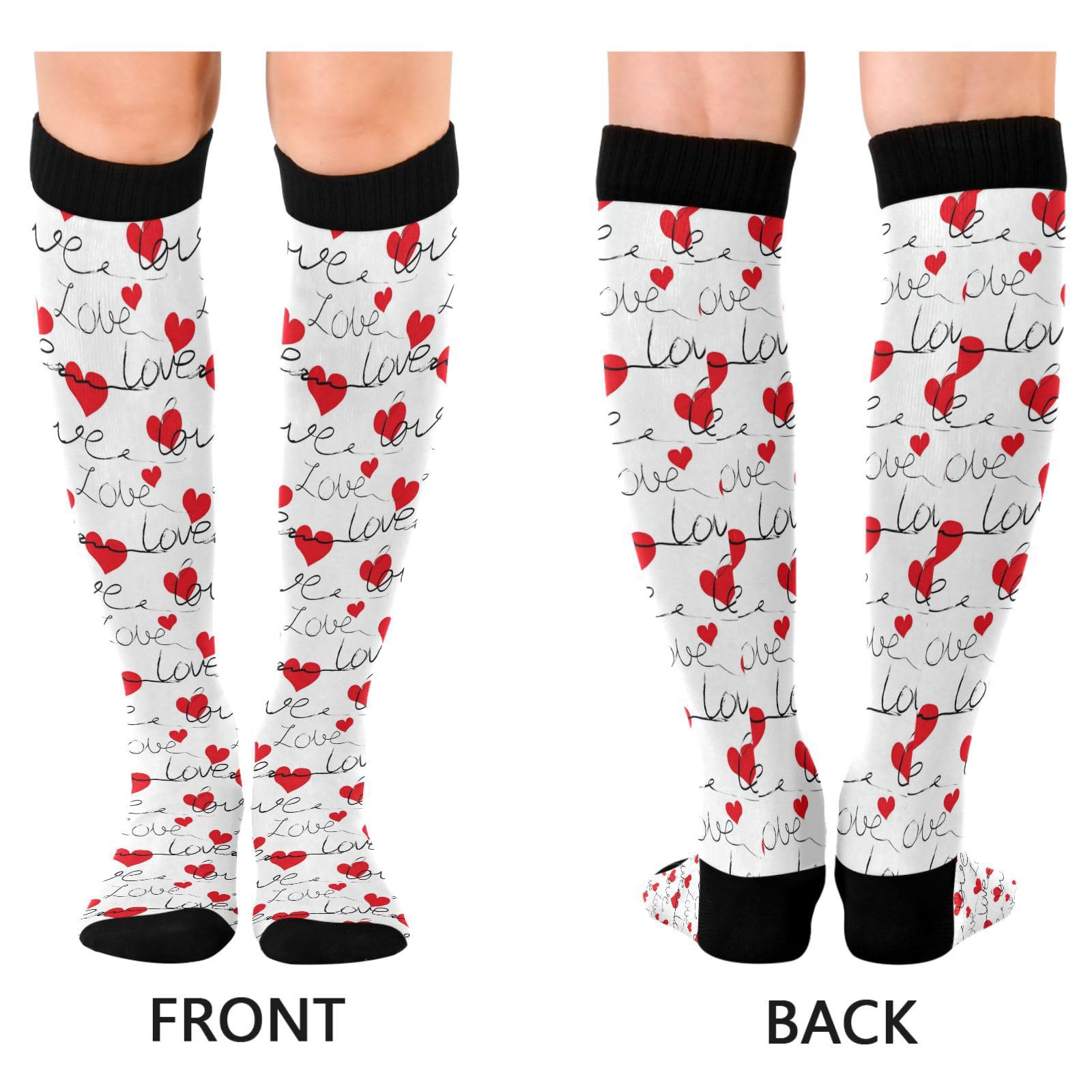 Dussdil Red Hearts Love Valentine Compression Socks for Women Men Christmas Circulation Long Knee Socks for Winter Warm Stockings Socks