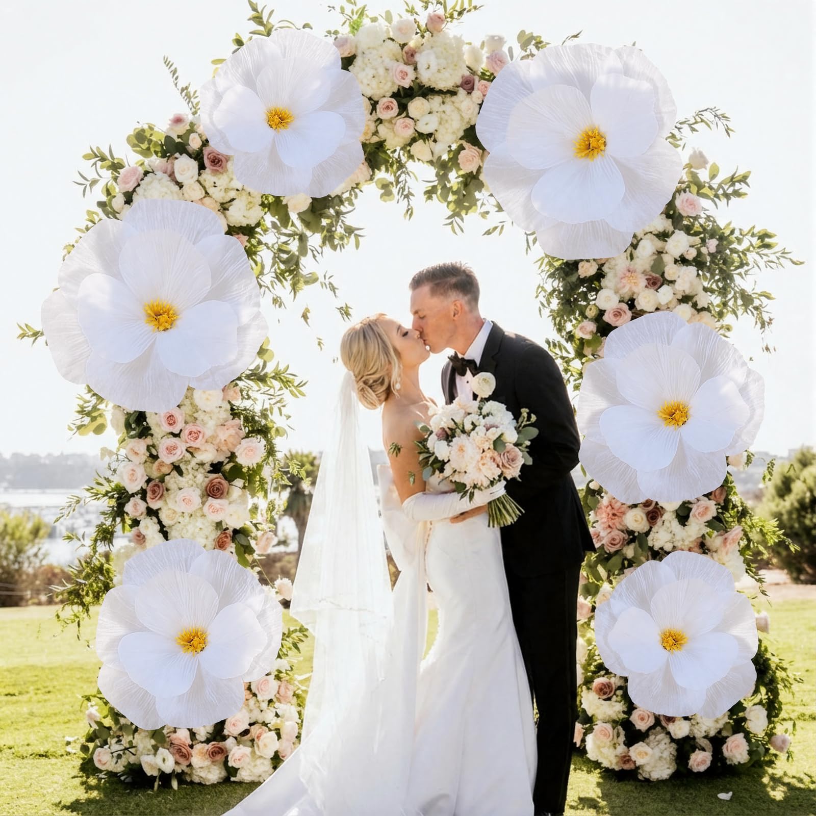 Norme - 3 pezzi di fiori bianchi giganti in carta artificiale, petali di rosa bianca, 40, 50, 60 cm, per matrimonio, San Valentino, compleanno, camera nuziale, sfondo per feste, decorazioni per