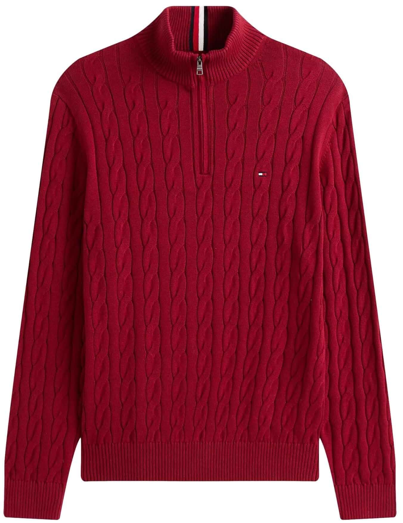 TOMMY HILFIGER Men's Signature Cable Kint Quarter Zip Pullover Sweater 2025 Collection