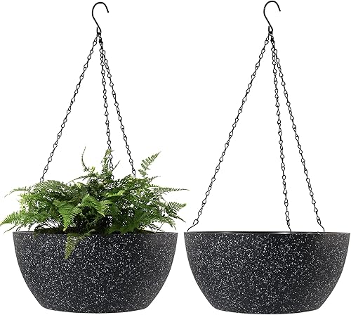 Miniatura 11 de WOUSIWER Paquete de 2 macetas colgantes grandes de 13 pulgadas para plantas de interior y exterior con agujeros de drenaje y cadena, macetas
