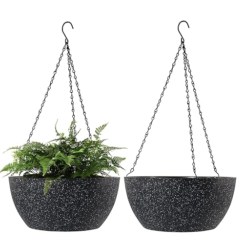 WOUSIWER 13 inch 2Pack Large Hanging Planters for Outdoor Indoor