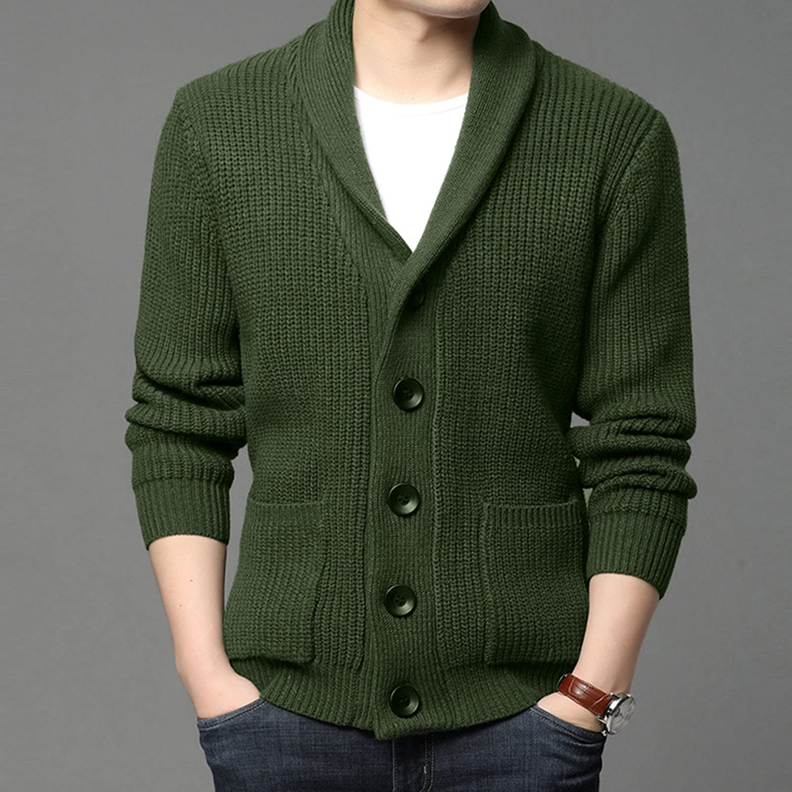 Cardigan Punto Hombre, Botones para Chaqueta Hombre Cuello con Solapa Manga Larga Cárdigan De Punto Cierre De Botones Chaqueta Invierno Holgado Casual para Exterior El Ocio
