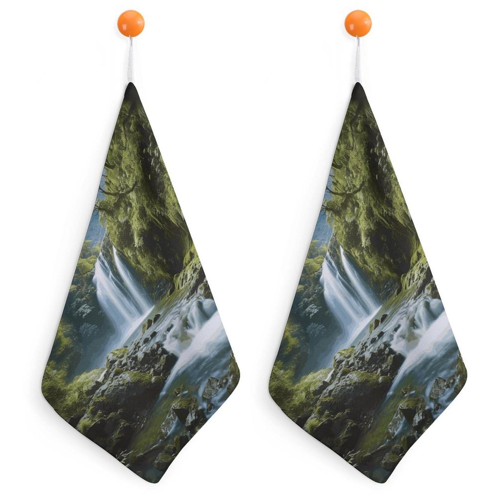 LDGSUPH Waterfall Landscape Painting Hand Towels Fashion Hand Face Towel with Hanging Strap Absorbent Soft Decorative Towel Fade Resistant Cozy Face Cloths for Kitchen Gym Bathroom Towels 2PCS