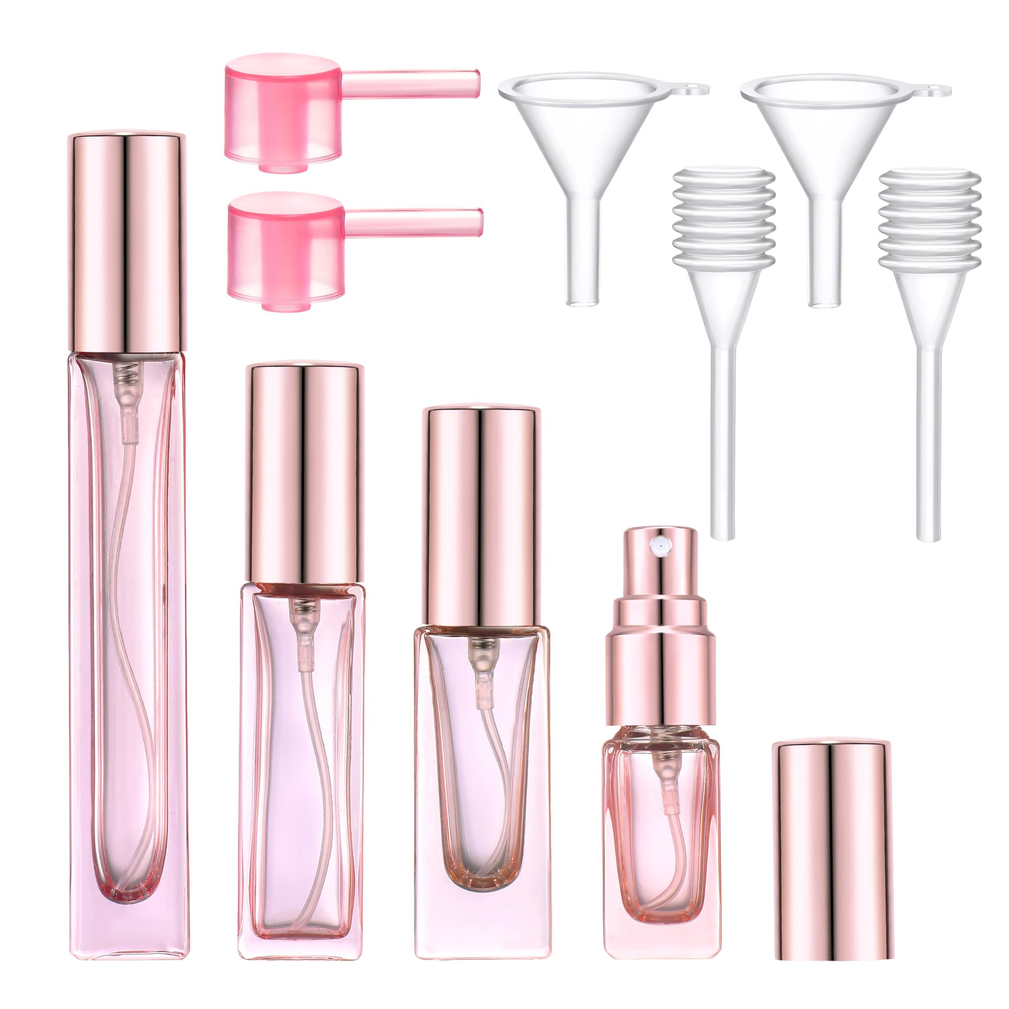 Yikimyfo Perfume Atomizer Bottle Refillable, 4 Pcs(3ml+5ml+9ml+10ml) Travel Size Glass Perfume Bottle Fine Mist Empty Atomizer Spray Bottles Mini