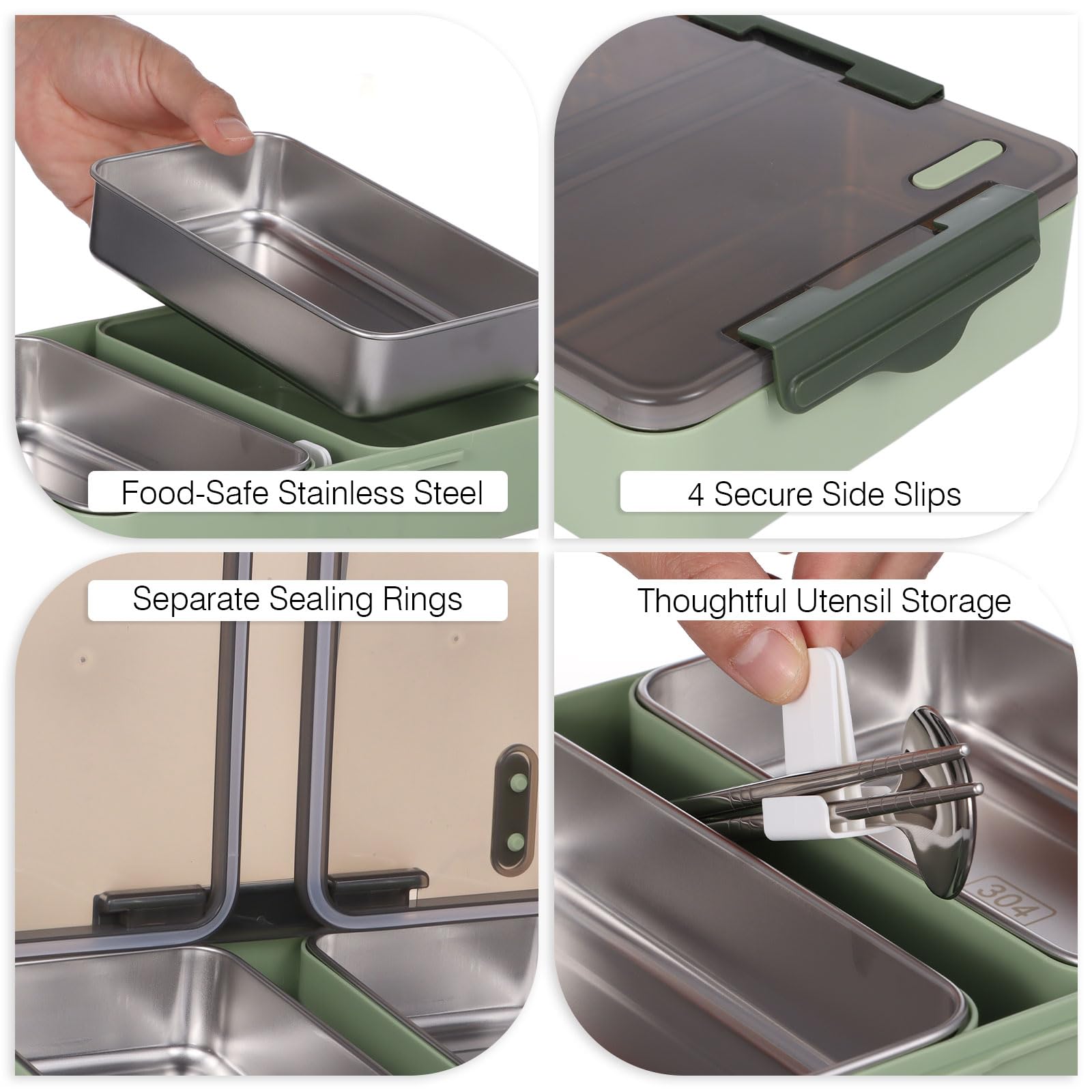 Boîte bento 1000 ml, boîte repas étanche avec 2 compartiments en acier inoxydable, récipient micro-ondable avec cuillère, baguettes, petit bol en plastique pour travail, pique-nique, meal prep