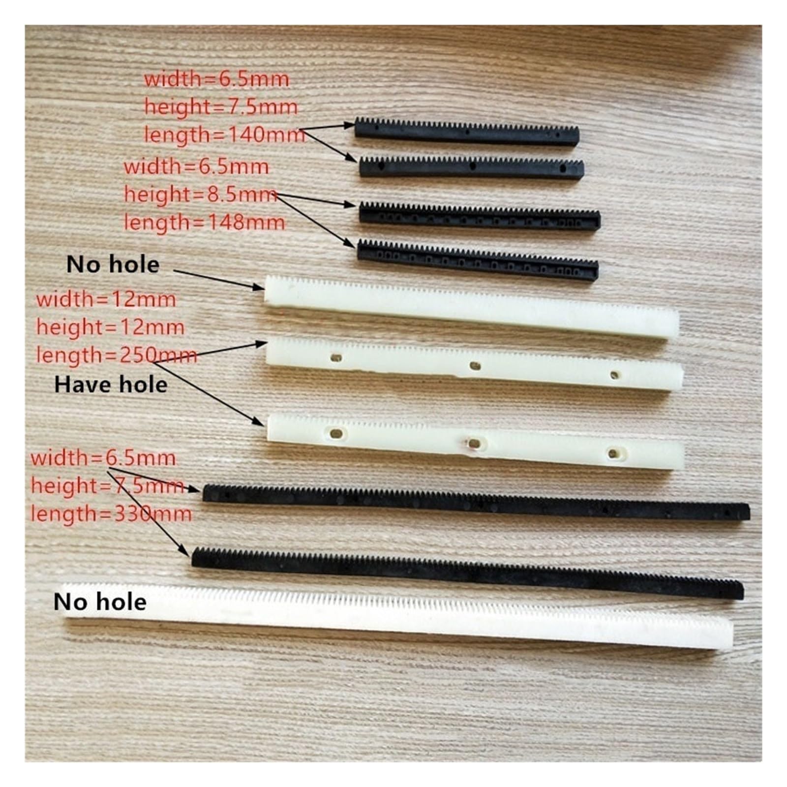 Shaft Pinion 1pcs Straight Teeth Gear Rack 12mm Width 12mm Height 1 Module Plastic Nylon Gear Rack 150mm 250mm Length Linear Rail Motor Transmission(250mm)