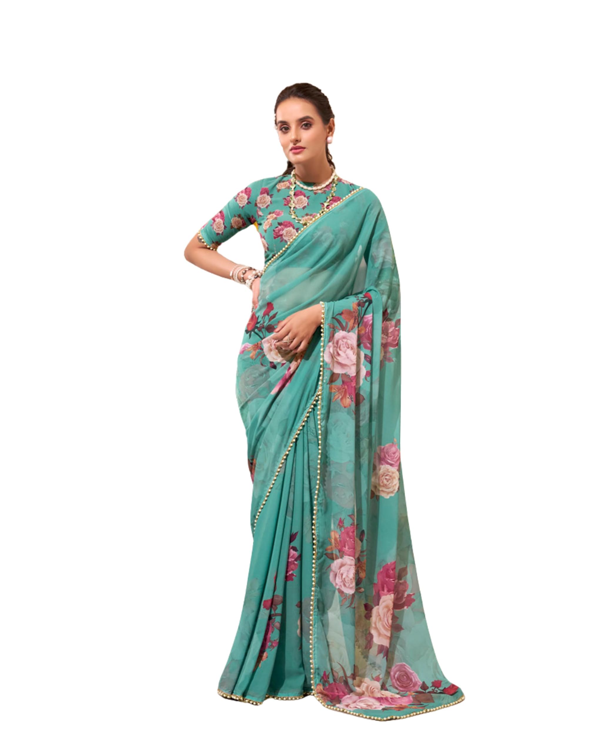looknbook art Georgette Saree With Print And pearl lace border-picture-39