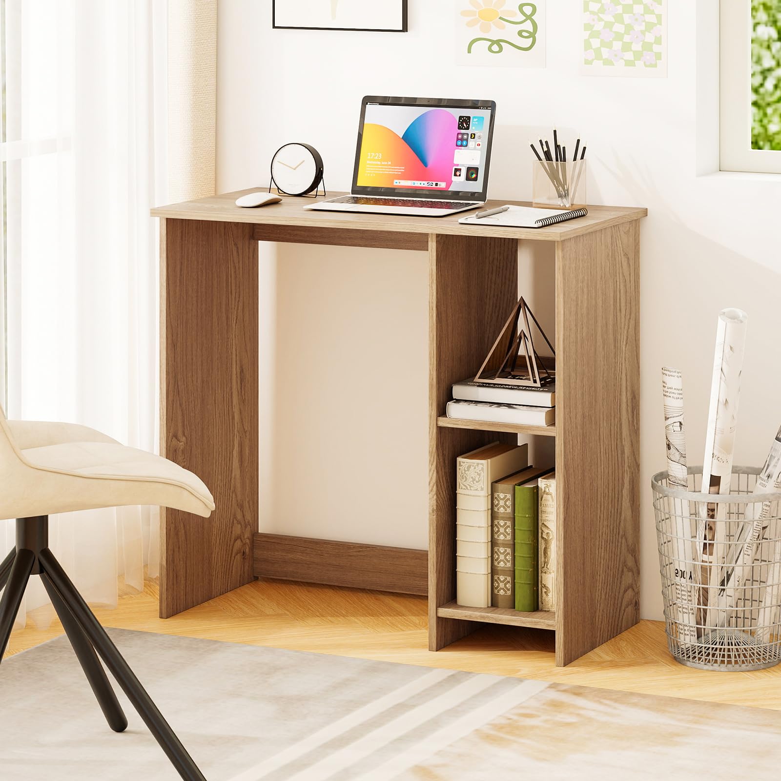 LIFEZEAL Scrivania Ufficio, Scrivania per Computer, con 2 Ripiani, Salvaspazio, Moderno, Scrittoio, Postazione di Lavoro, Tavolo Porta PC, in Legno, 80x40x74cm, Montaggio Facile, Max 130kg (naturale)