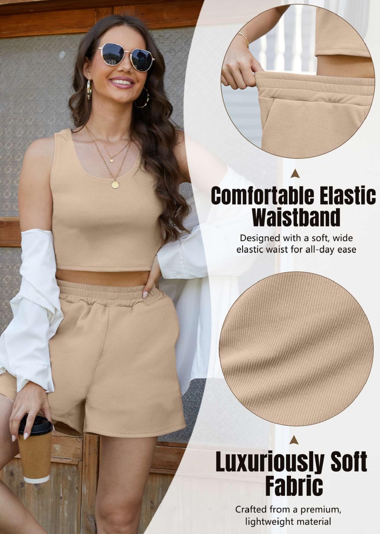 CheChury Conjunto Verano Mujer Conjunto de 2 Piezas Chándal de 2 Piezas Verano Mujer Casual Tank Top Sin Mangas Camiseta y Pantalón Corto con Bolsillos Cómodo Moda Color Sólido para Vacaciones Playa