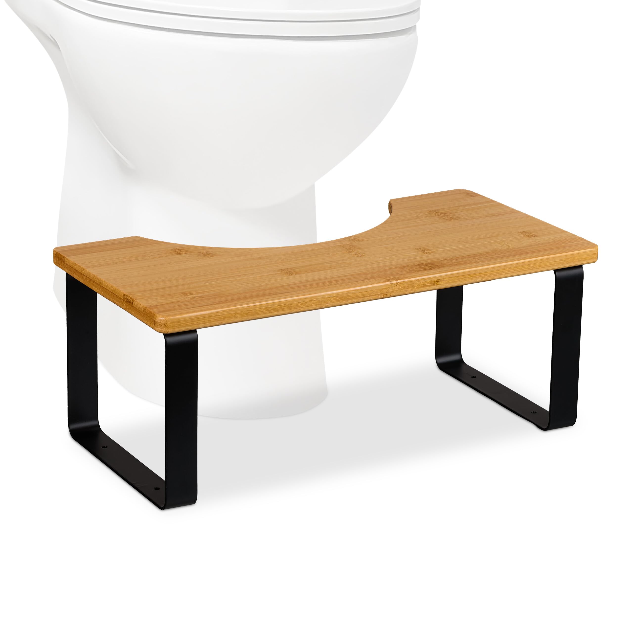 Relaxdays Taburete Fisiológico, Ayuda para IR al Baño, Banqueta Váter Adultos, Bambú, 18 x 44,5 x 23 cm, Natural/Negro, Silicona, Hierro