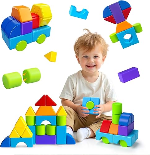 Miniatura 8 de Bloques magnéticos, bloques de construcción grandes para niños pequeños de 1 a 3 años, juego de bloques apilables 3D multiformas, juguetes 14