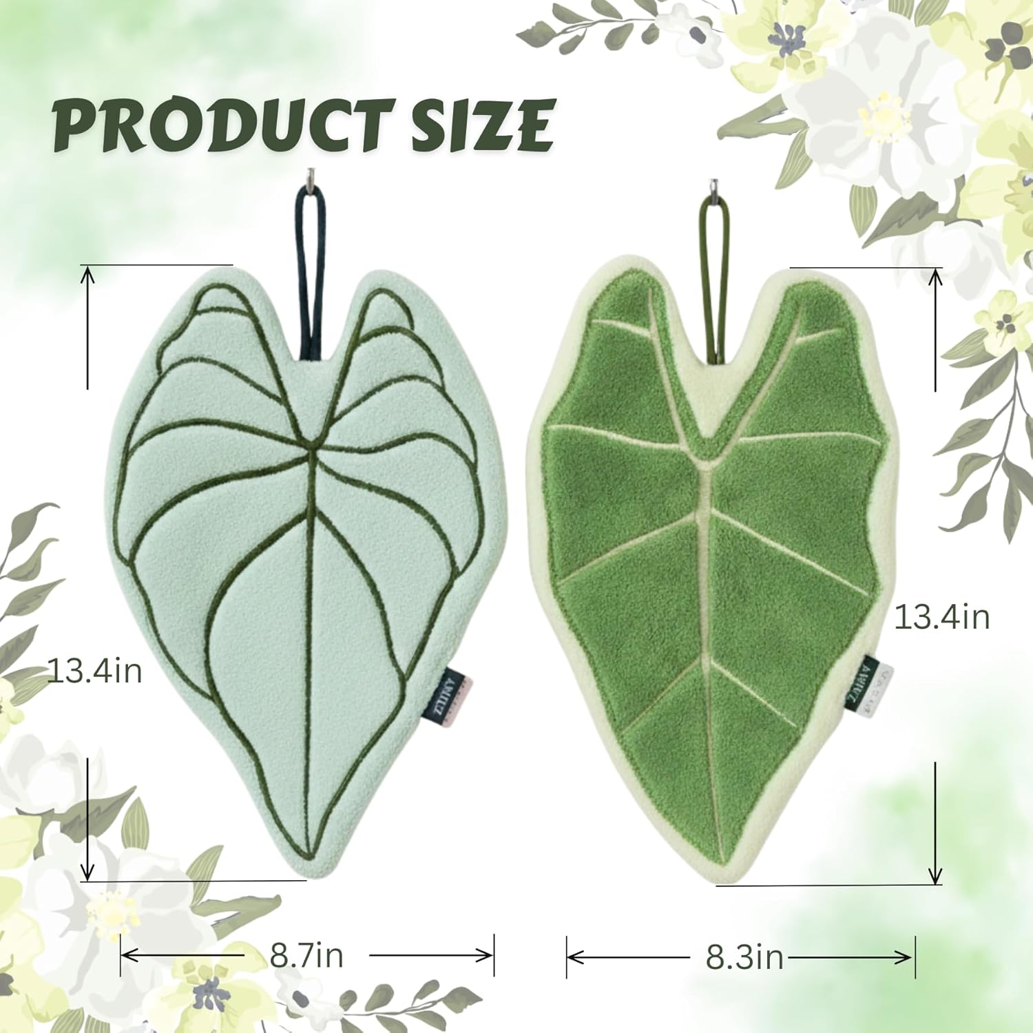 4 Pack Leaf Shaped Hand Towel with Hanging Loop (2 Boxes, 2 Pcs Each), Decorative Towels for Bathroom & Kitchen, Embroidered Towel Set for Plant Lovers, Botanical Fingertip Towel for Housewarming