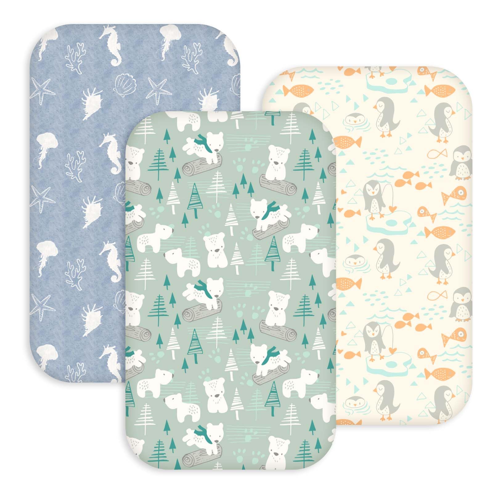 3 Pack Bedside Bassinet Sheets Girl &amp; Boy 33" x 20" Rectangle