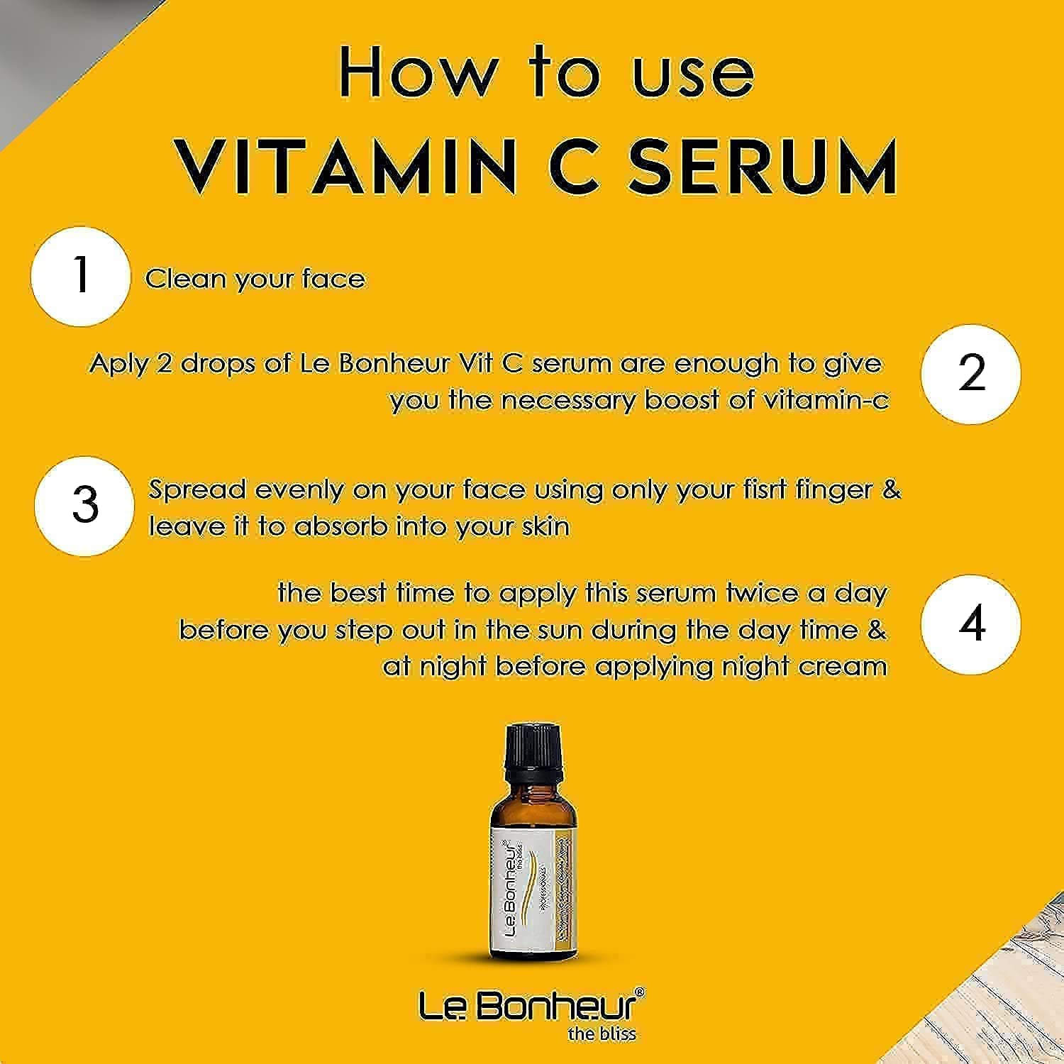 Le Bonheur Vitamin C Serum | Skin Glowing | Protect Skin Damage | Moisturize & Nourishes Skin | Men & Women 30 ml 1