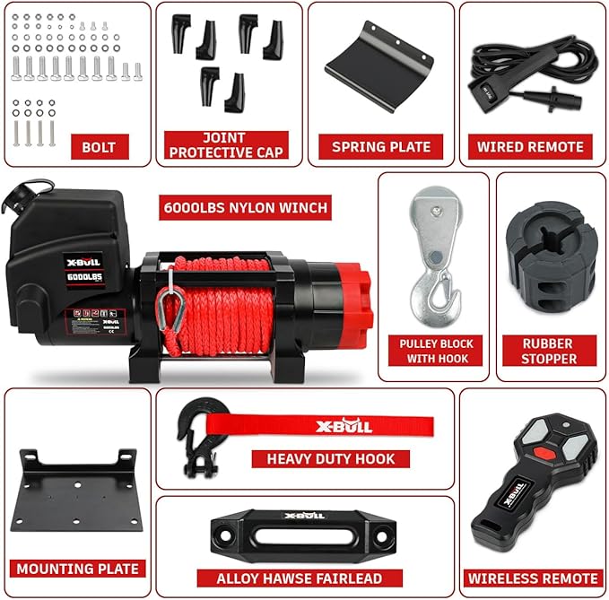 Winche X-BULL 12V 6000lb con Cable Sintético y Control Remoto miniatura 7