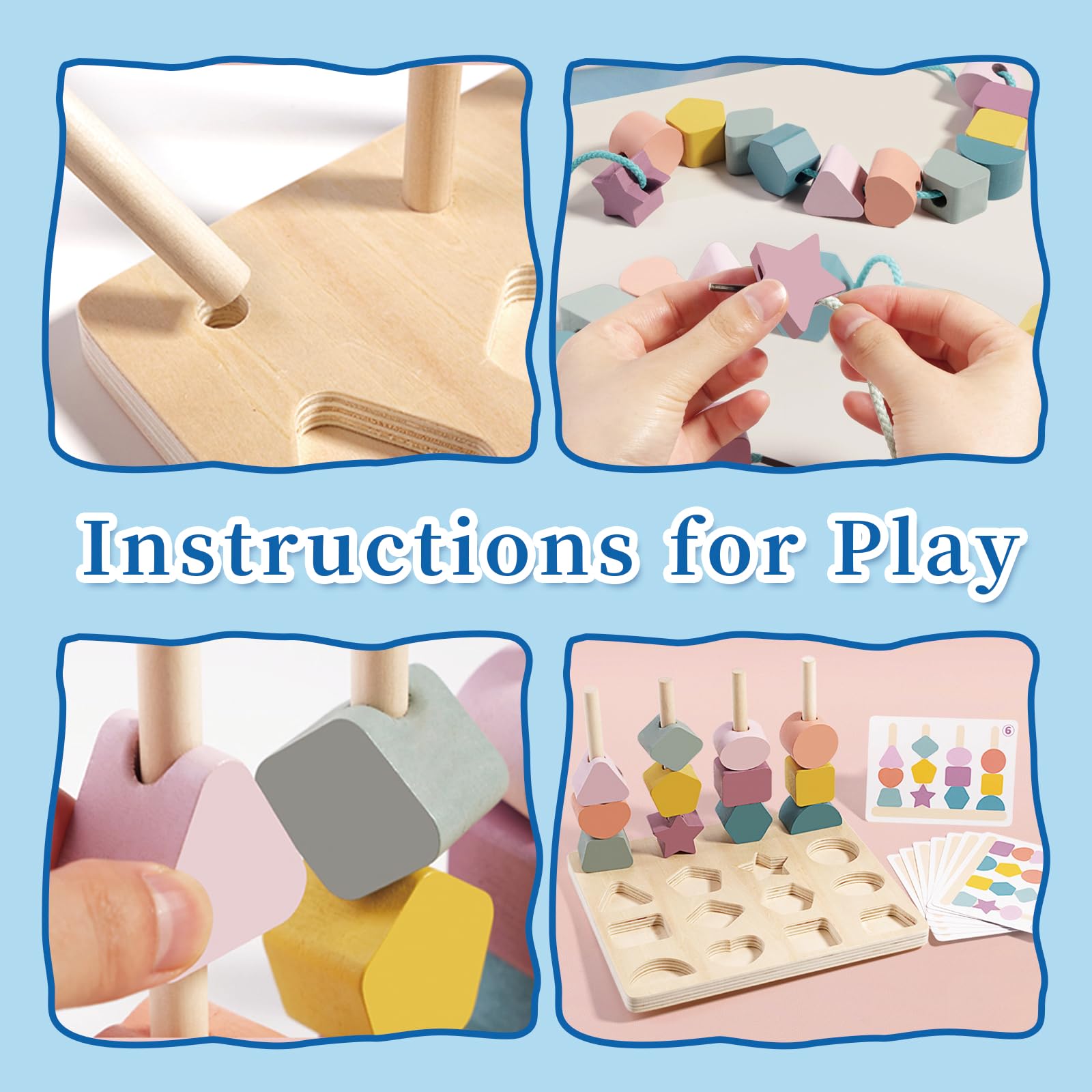 KUKUTrue® Montessori Toy for 2 3 4 5 Years, Wooden Stacking Toys, Threading Toys, Fine Motor Skills Toys for 2 Year Old - Image 2