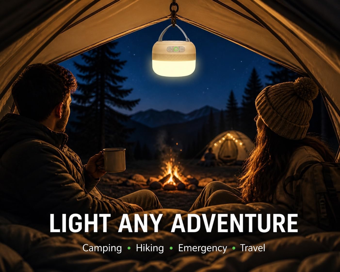 Rechargeable LED Camping Lantern, Portable Hanging Tent Light with Built-in Battery, Water-Resistant Emergency Light for Camping, Hiking, Power Outages & Home Use