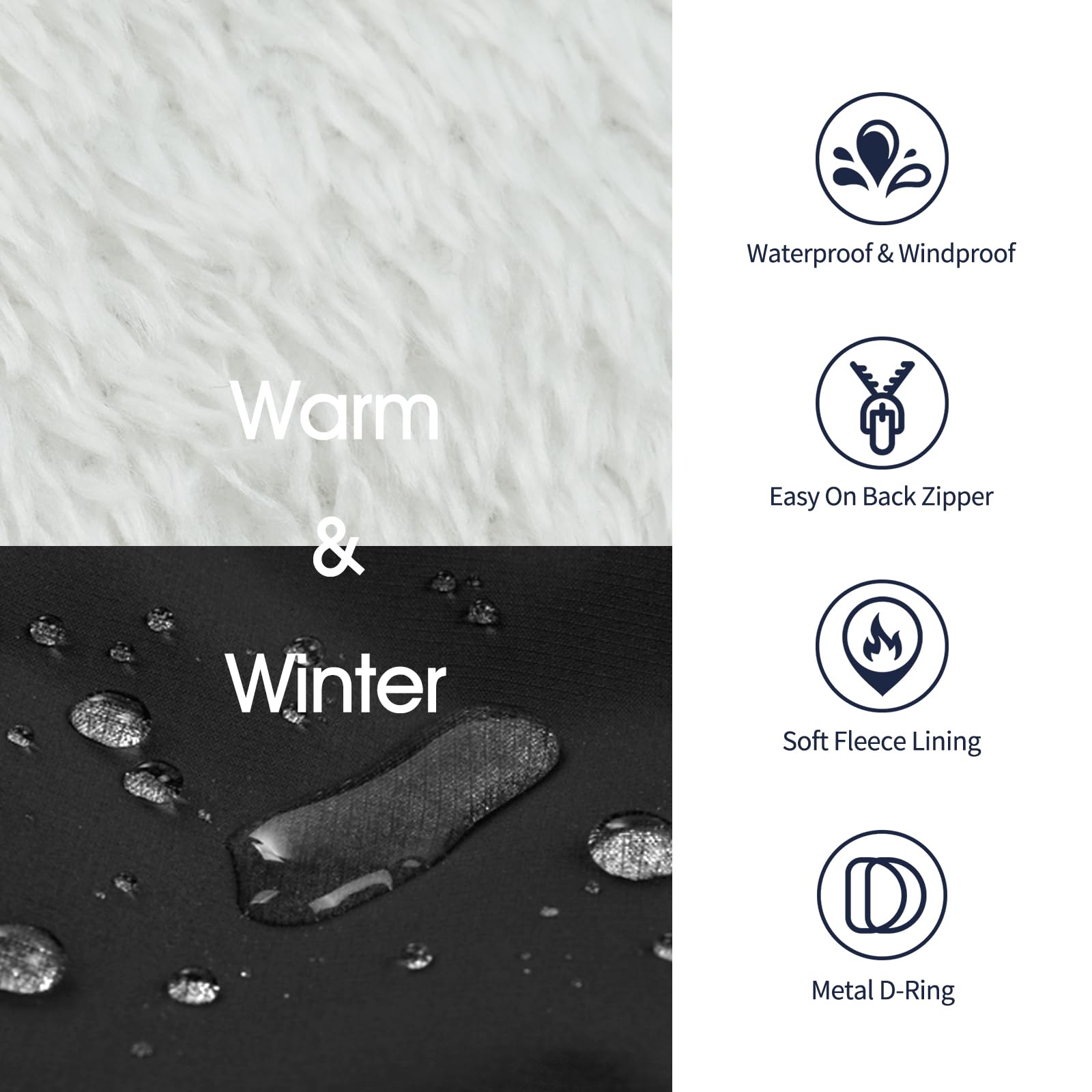 IECOii Chaqueta para perro con arnés de invierno integrado, negro, XXXL, abrigo para perro con cremallera, ropa de invierno para perros grandes, impermeable, traje de nieve para perros, chaqueta de