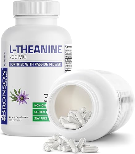 Miniatura 4 de Bronson L-teanina 200 mg (doble fuerza) con hierba de flor de pasión, suplemento de gestión del estrés sin gluten sin soja, 360 cápsulas