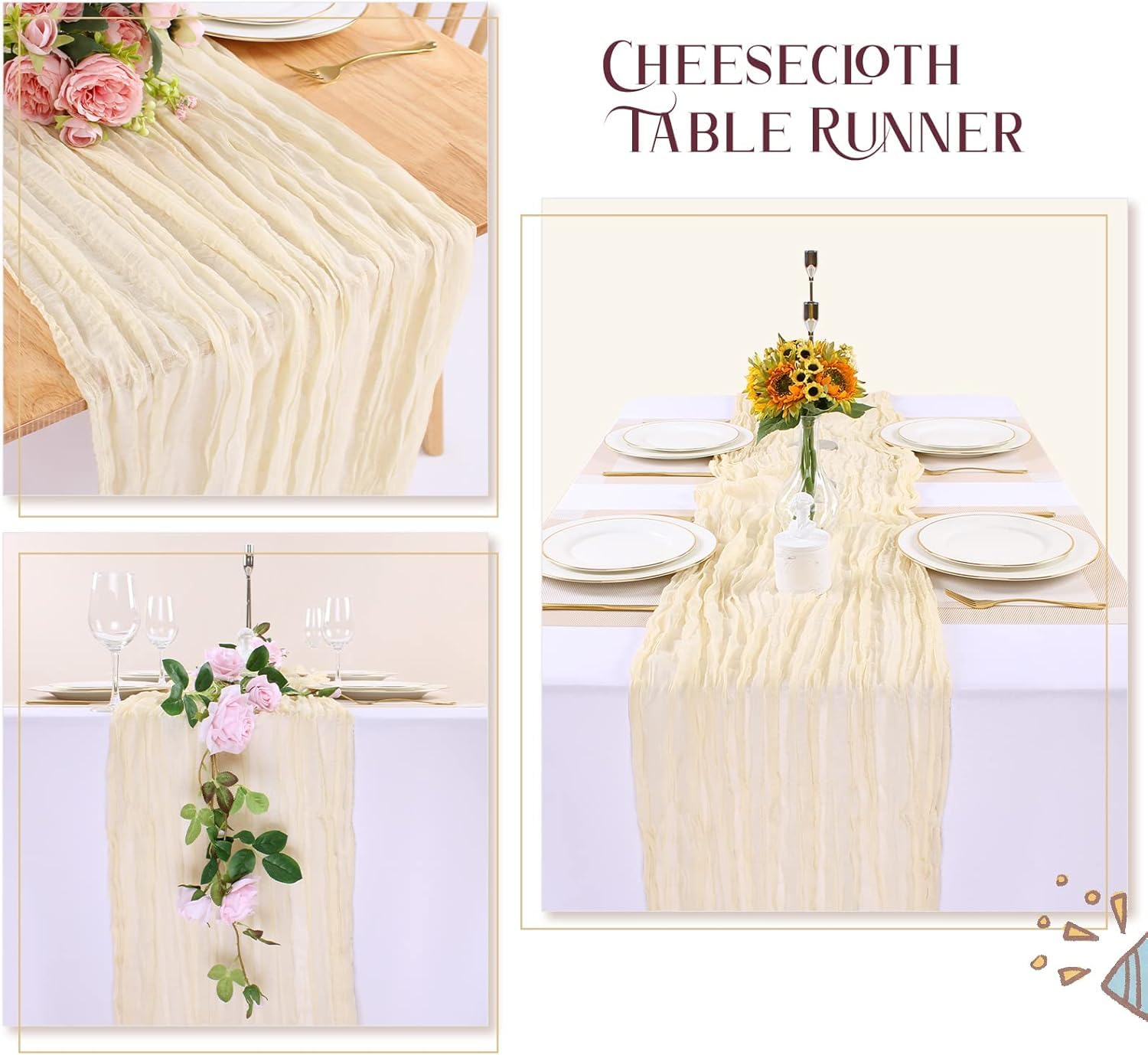 Runner Da Tavola In Garza Lilla Bohémien 89x305 Cm – Perfetto Per Matrimoni, Compleanni E Baby Shower – Tessuto Morbido