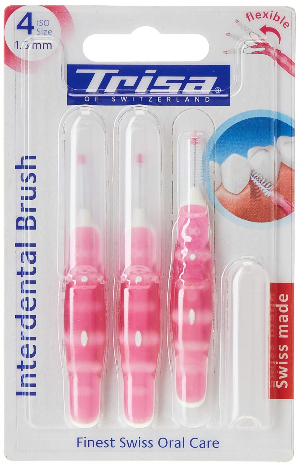 Trisa Professional Interdental Brush ISO 4, 1.3 Mm,Ultrasoft Bristle, Flexible,Ideal for getting to hard to reach areas,Made in Switzerland, Pack of 3, Pink