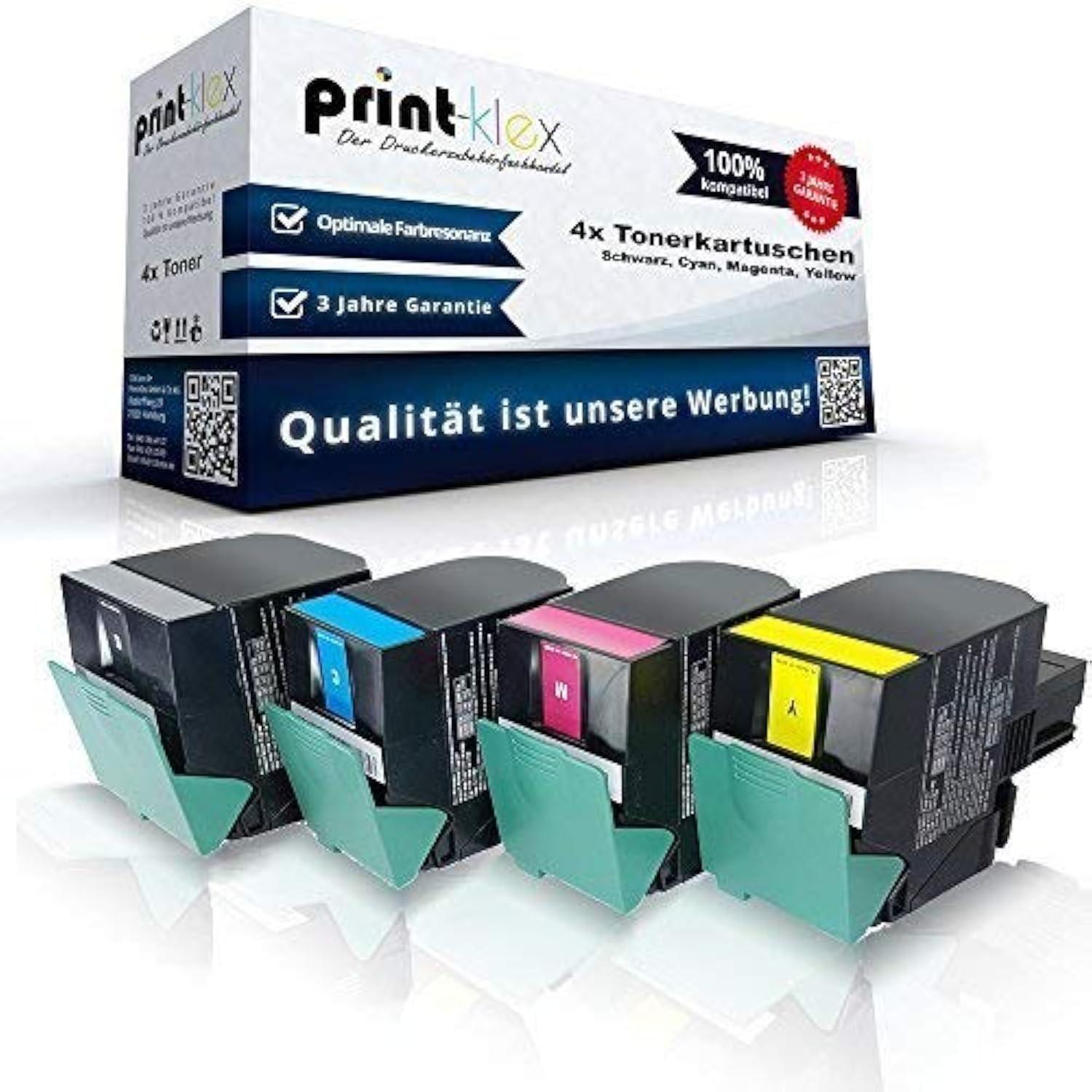 4X Print-Klex Tonerkartuschen kompatibel für Lexmark CX317 CX317dn CX417de CX517de 71B20K0 71B20C0 71B20M0 71B20Y0 Schwarz Blau Rot Yellow - Office Line Serie