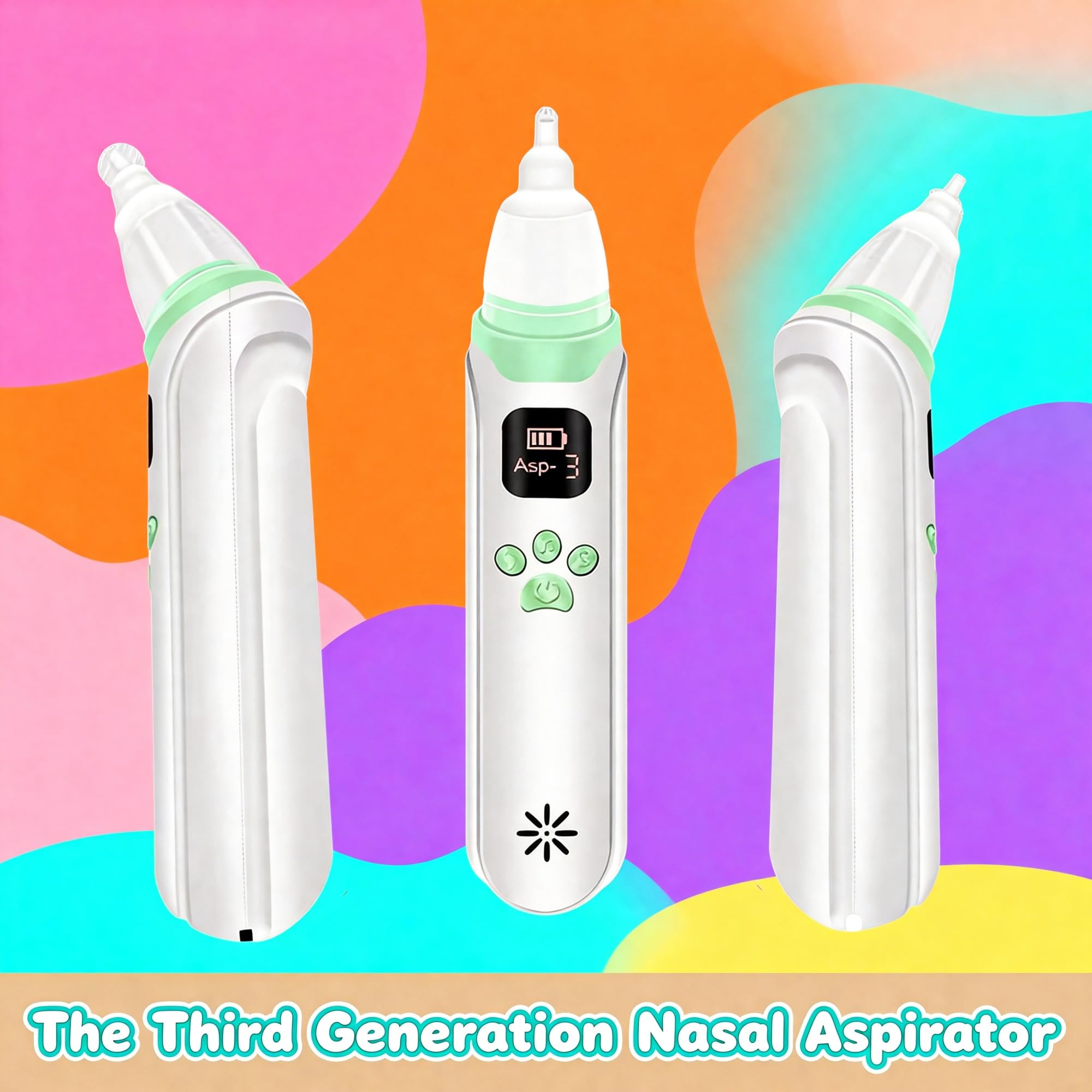 Child Aspirator for Children Snot Clean Child Nose Mucus Booger Remover 3 Suction-Levels, 3 Washable Silicone Tips,Built-in Music Light,Quiet Easy-Clean for Childs/Kids Home Use - 4
