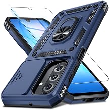 Janmitta Compatible with Samsung Galaxy A17 5G Case Built in Slide Camera Lens Cover+Screen Protector+Finger Ring Holder Kickstand,Heavy Duty Shockproof Full Body Phone Cover,Blue