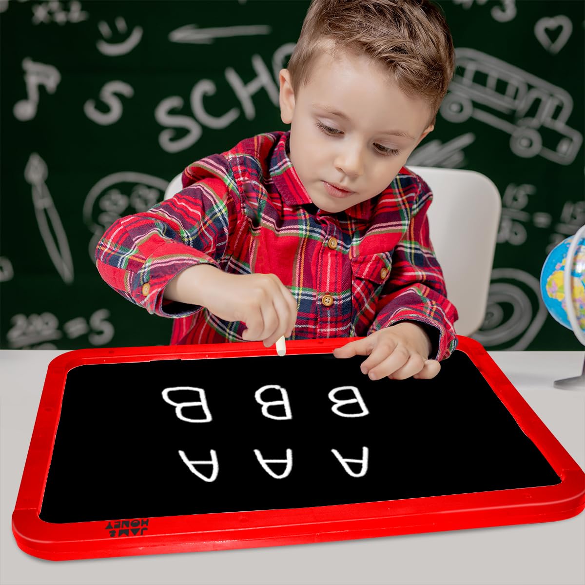 Jam & Honey 5-in-1 Kids Easel Board 4+ Years, Double-Sided Magnetic Whiteboard & Chalkboard with Alphabets & Numbers, Educational Art Learning Toy, BIS Certified Child Safe, Blue & Red 1