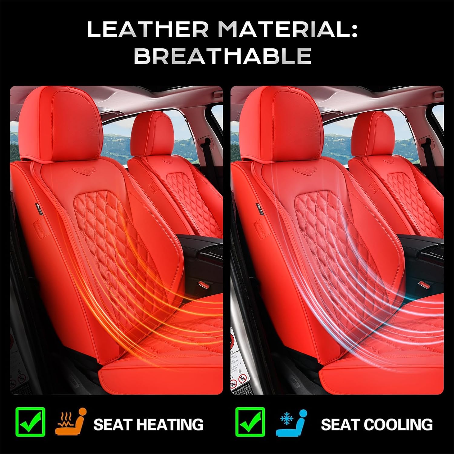 Coverado Front Seat Covers, Waterproof Nappa Leather Stain-Resistant Protectors, Universal Fit for Sedans, SUVs, Trucks, Automotive Car Seat Covers, Waterproof Seat Cushions – Red