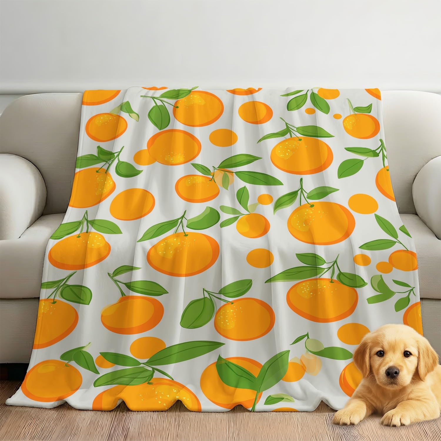 Fresh Fruit Flanelowy koc, uroczy, pomarańczowy, miękki, na łóżko, sofę, kanapę, puszysty koc z mikrofibry, dla dzieci i dorosłych, 150 x 180 cm, pomarańczowy