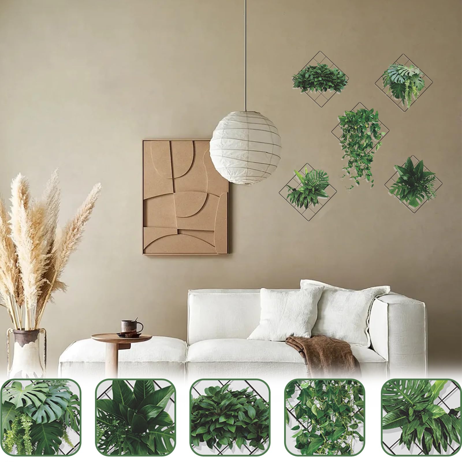 Buaak 5 Pcs Bathroom Wall Stickers, 3D Wall Art, Monstera, Hanging Pothos Ivy Grid Wall Decor Decal - Image 3