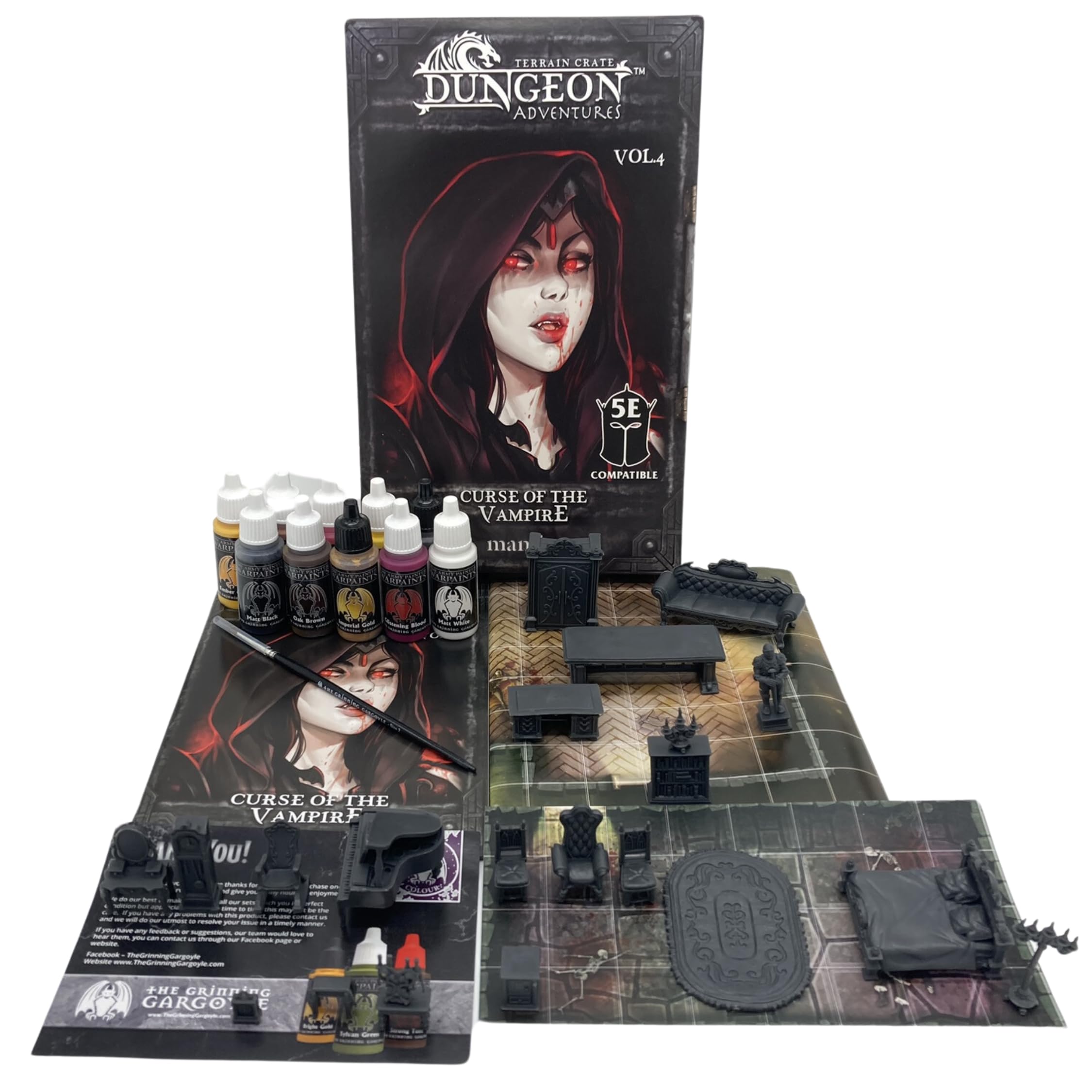 Grinning Gargoyle - Dungeon Adventure Volume 4 – Curse of The Vampire – 5E D20 Compatible Adventure – Floor Plan – DND Terrain Scenery - Army Paint Paint Set x10 Paints - DND Accessories