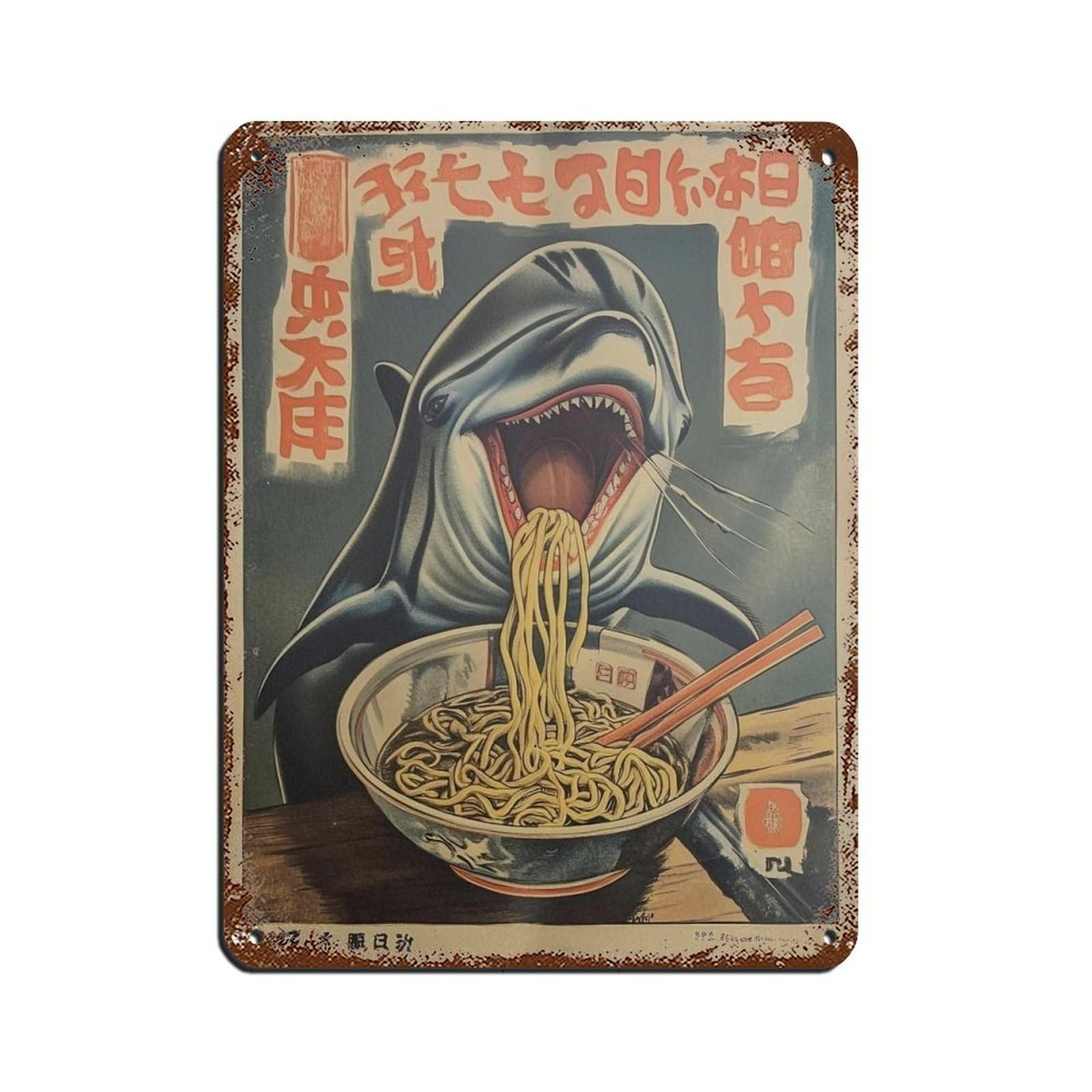 Lxwnze 30L X 40W Cm Unieke Ramen Met Haaienontwerp Tin Sign Vintage Metal Pub Club Cafe Bar Home Wall Art Decoration Poster Retro 12X16inch(30X40cm)