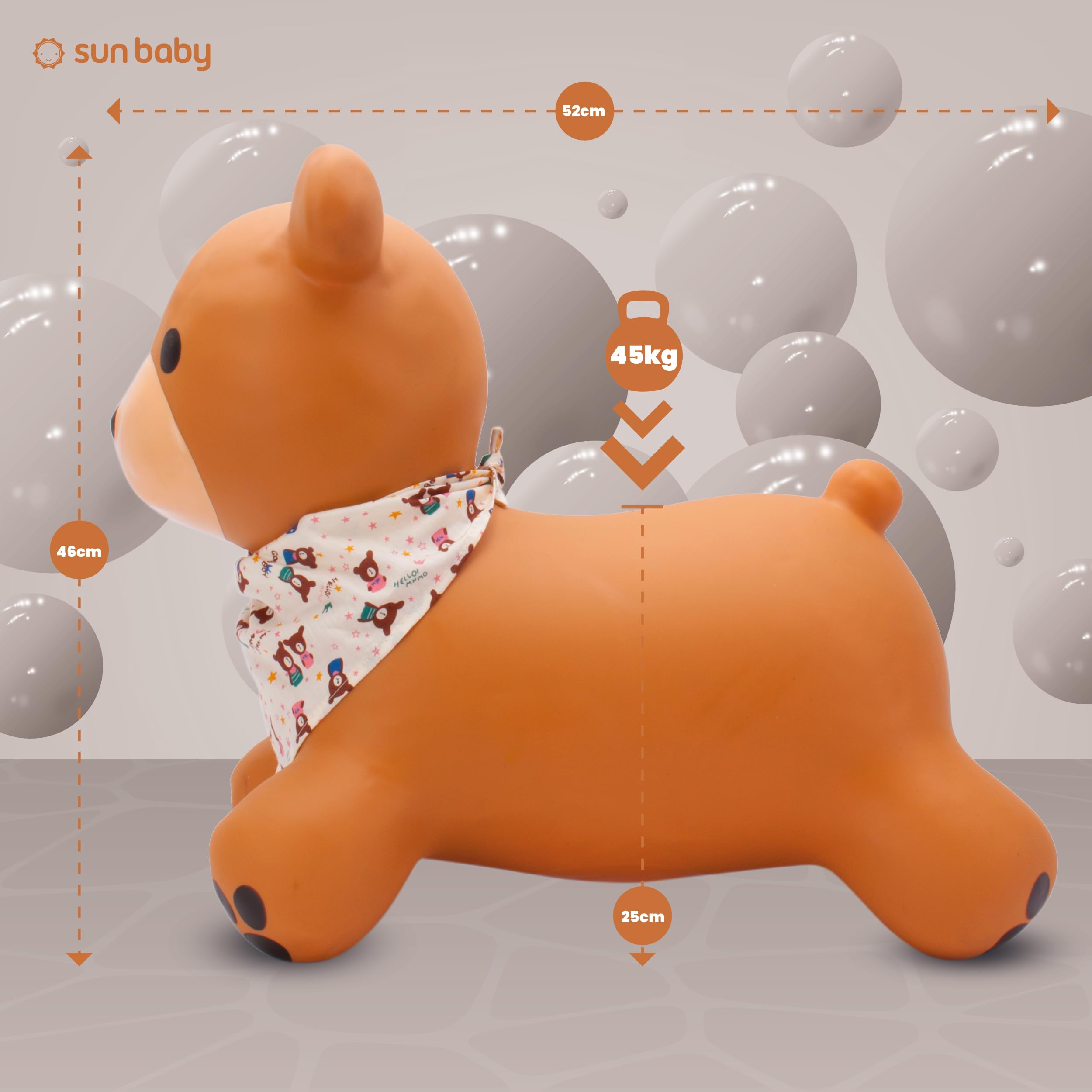 SUN BABY Saltador Hinchable para Niños hasta 45 Kg sin BPA, de 1 año, Pelotas saltarinas para niños (Oso marrón con pañuelo)