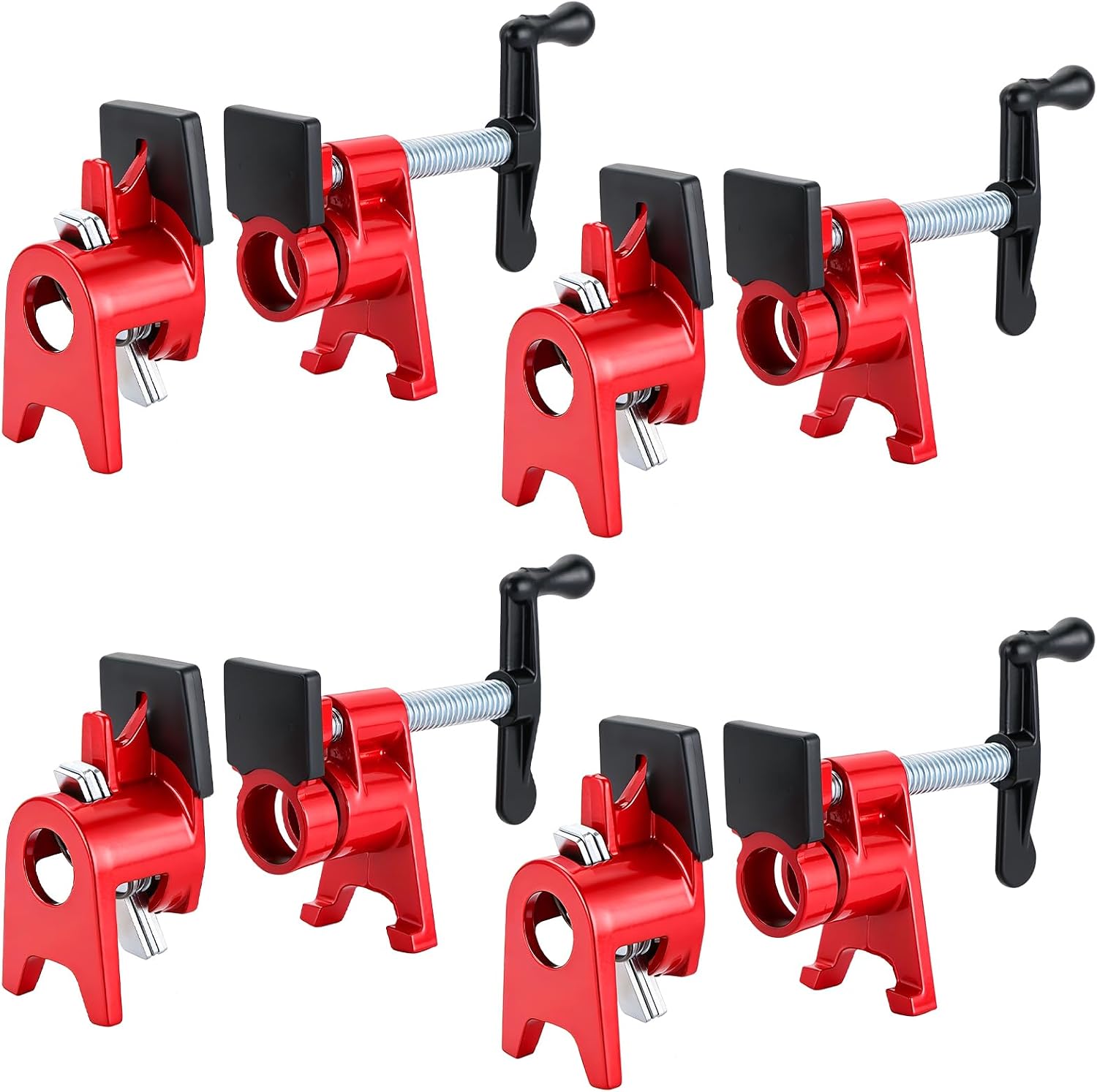 4 Pack 3/4" Wood Gluing Pipe Clamp Set with Foot and Protective Pad | Design Red Heavy Duty Bar Clamps Cast Iron Quick Release Pipe Clamp Tools for Woodworking, Pipe Clamps