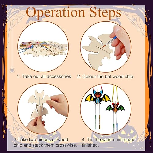 Miniatura 6 de Paquete de 6 carillones de viento para niños, kits de manualidades de Navidad, bricolaje 3D, carillón de viento de madera sin terminar, adornos de